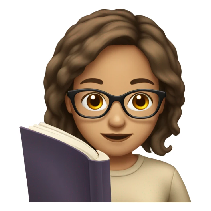 girl with brown hair and glasses reading book sticker
