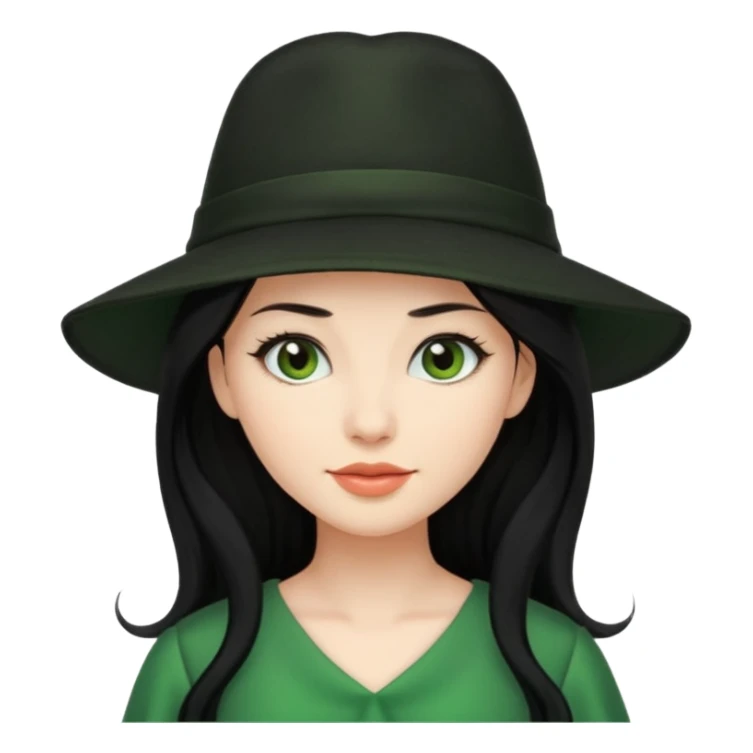 green dress black long hair black hat sticker
