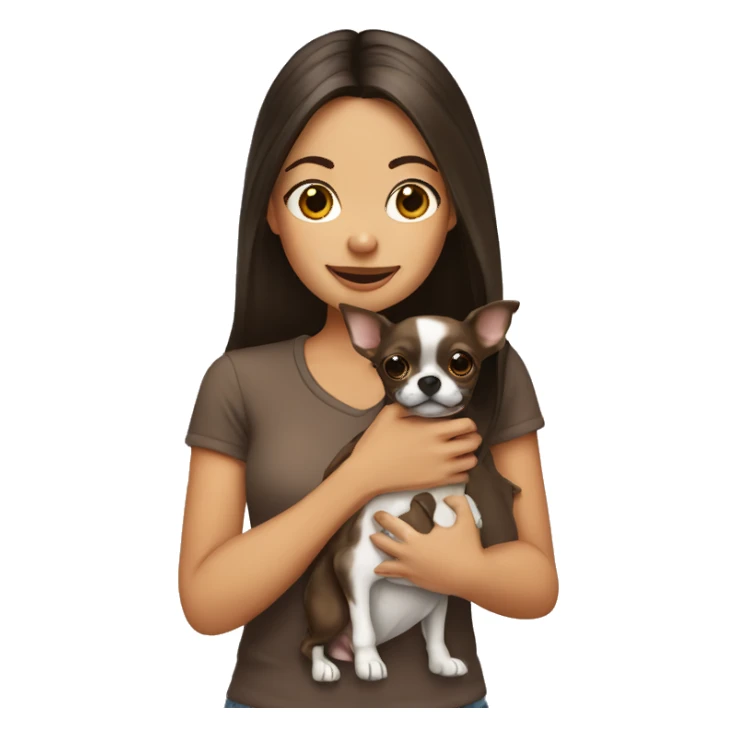 brunette girl holding a brindle chihuahua sticker