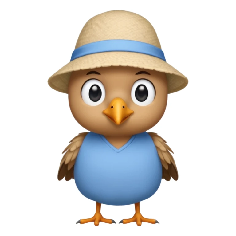 A bird that has a pillow hat and has a blue summer shirt sticker