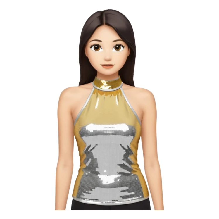 halter neck tank top with gold and silver sequins sticker