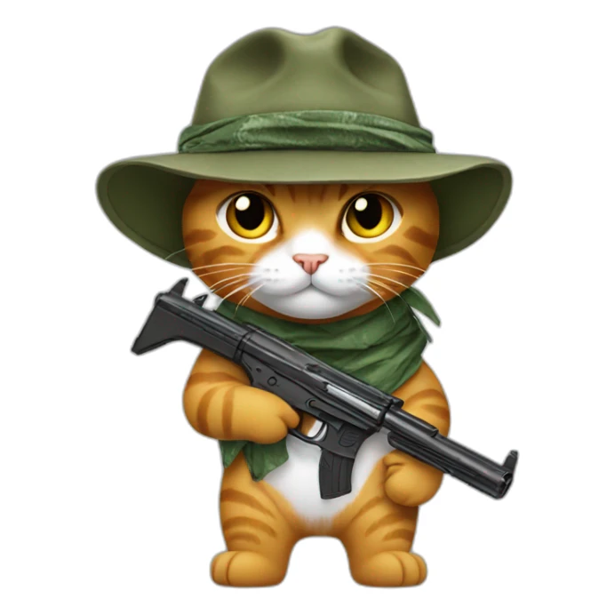 Cat holding 2 guns with bandana like Rambo sticker