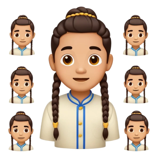 "Create a collection of 40 cute and expressive emoji-style illustrations of a traditional Thai boy with twin braids (called 'แกละ'), in a colorful and cheerful cartoon style.  sticker