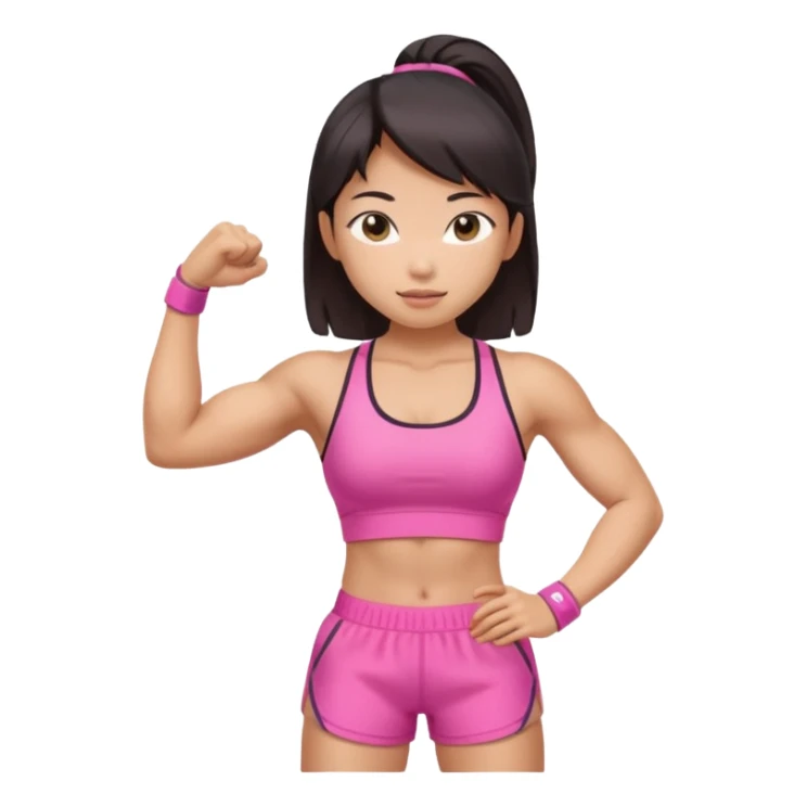 Athletic Asian girl show biceps wearing pink sticker