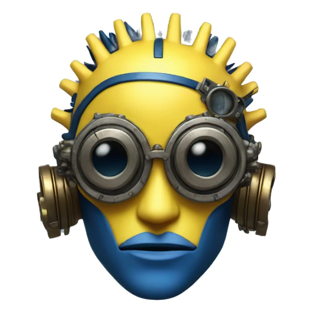 Yellow cyborg head with dark blue steampunk goggles and dark blue Mohawk  sticker