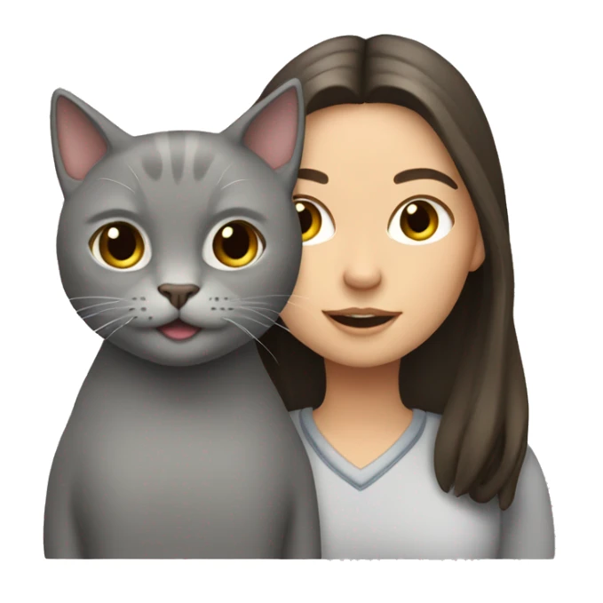 Gray cat with a brunette girl sticker