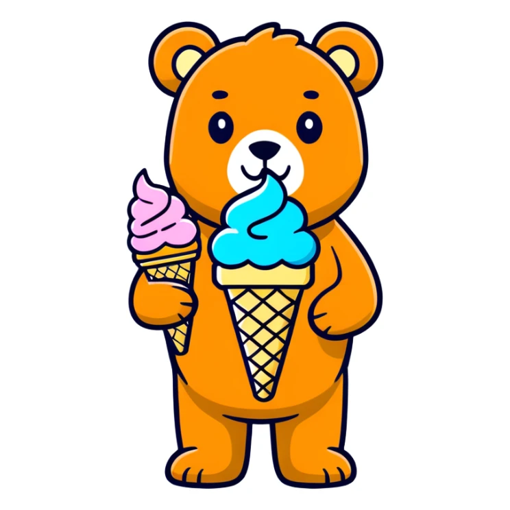 Teddy bear holding a three scoopes ice cream cone sticker