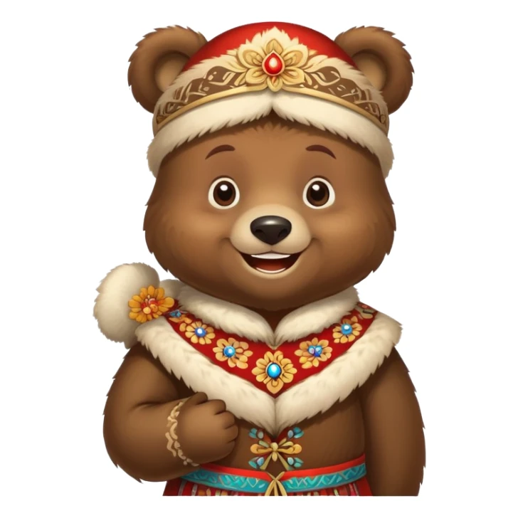 Cheerful bear in traditional Russian folk costume sticker