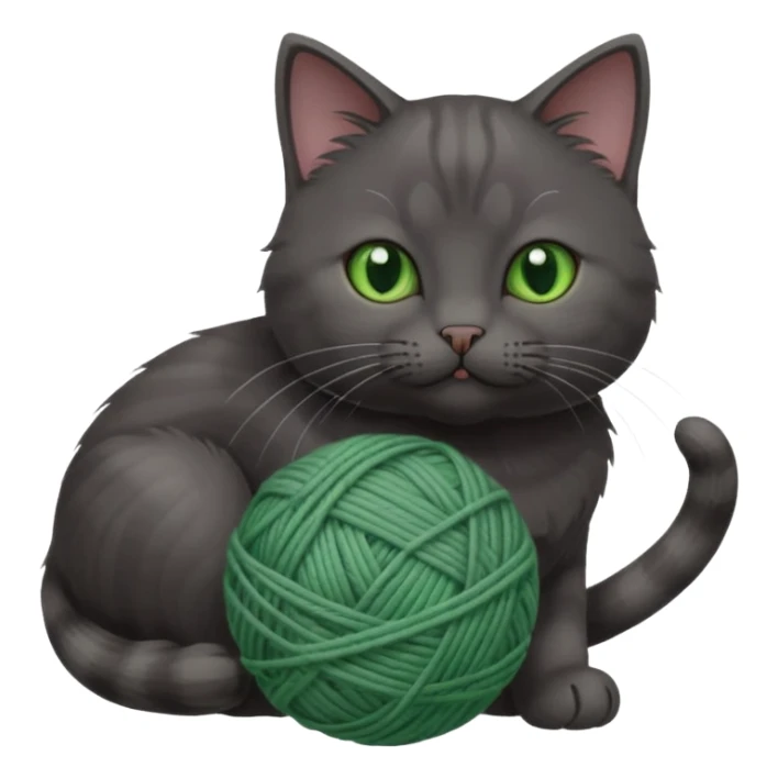 beautiful female solid dark grey cat with green eyes, white toes/paws and white patch on her chest playing sticker