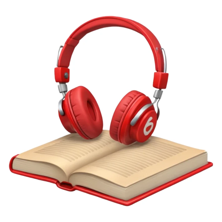 Red headphones laying on a closed red book emoji sticker