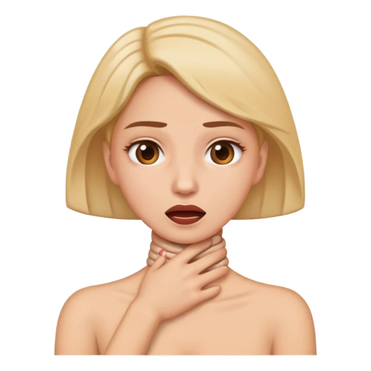 Woman holding neck while fake choking sticker