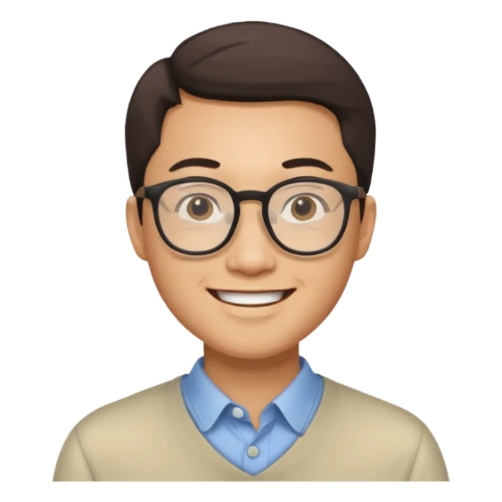 asian man wear glasses smile sticker