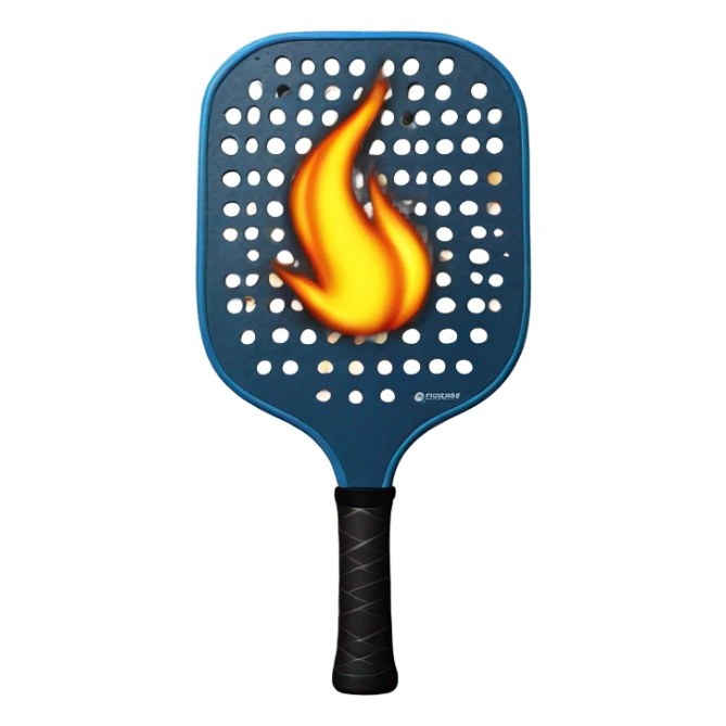 A carbon Pickleball paddle with no holes hitting a Pickleball with flames on it sticker