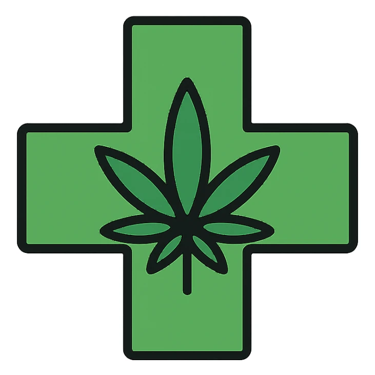 green cross symbol representing cannabis, clean and modern style sticker