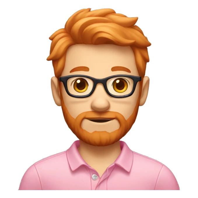 light red hair boy with a beard small glasses and pink polo sticker