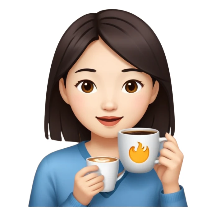 Asian girl inside blinking sipping coffee  sticker