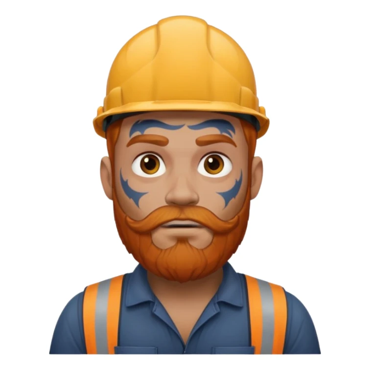 construction worker with beard, ginger haired and heavy face tattoos scary looking sticker