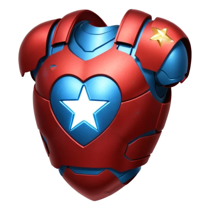 A red Iron Man armor heart with a glowing blue star in the center sticker