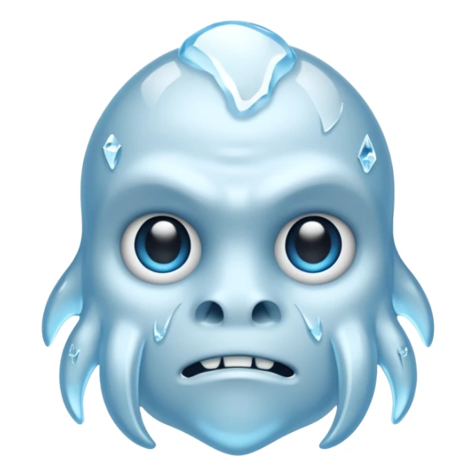 a pale blue cryptid face with ice details sticker
