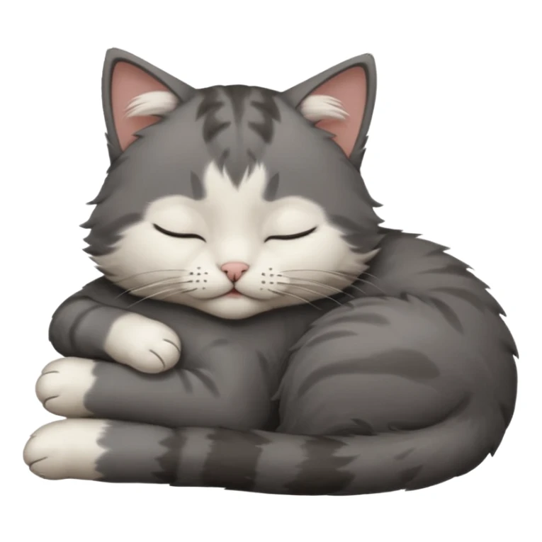 dark grey and white small cat with closed eyes, leaning his head on his paw while leaning on his elbow lying down sticker