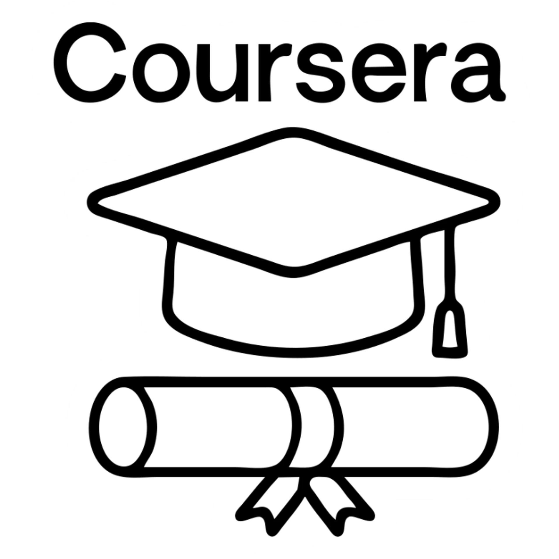 Coursera online course with graduation cap and diploma sticker