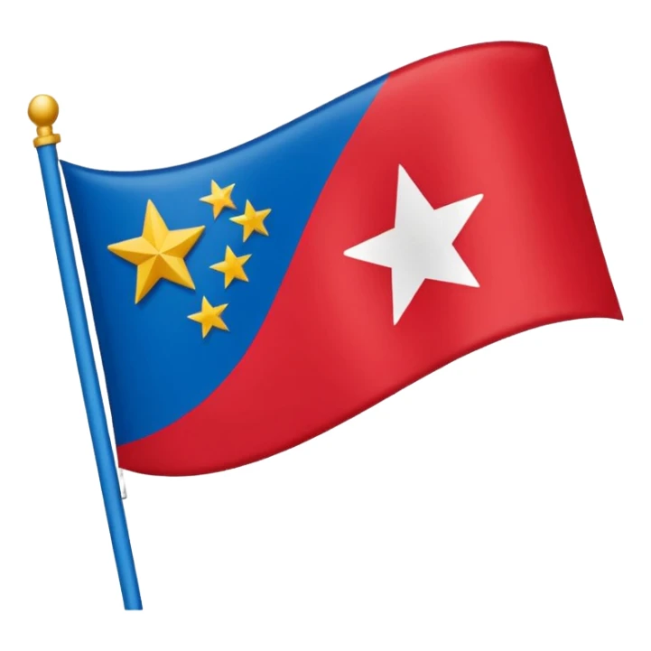 Bandeira vermelha, com uma faixa branca na diagonal cortando toda a bandeira, e uma estrela azul no meio sticker