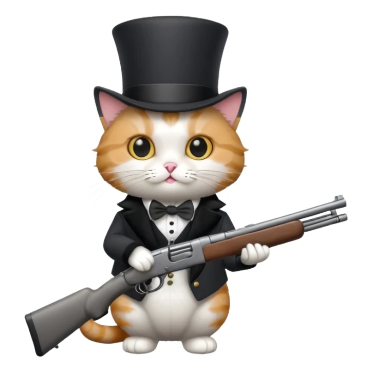 A cat with a top hat and a 24-gauge shotgun sticker
