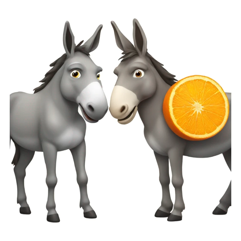 Donkey with a big orange mustache next to another donkey with braces sticker