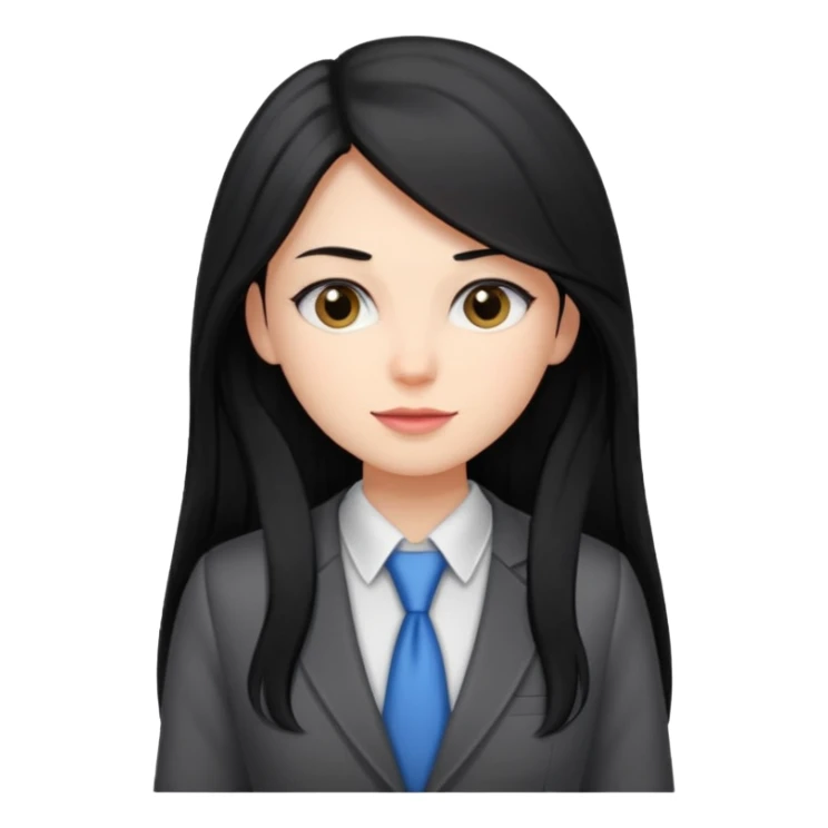 accountant with black long hair without glasses, modern clothes, girly sticker