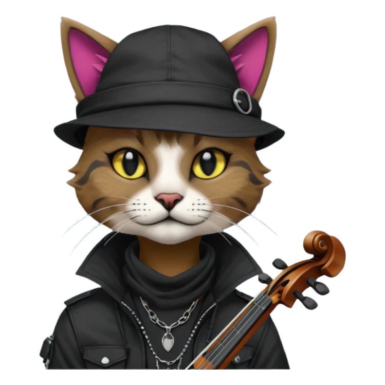 Edgy Beautiful Cool Anthro dark cat-fursona punk techwear fiddler hat sticker