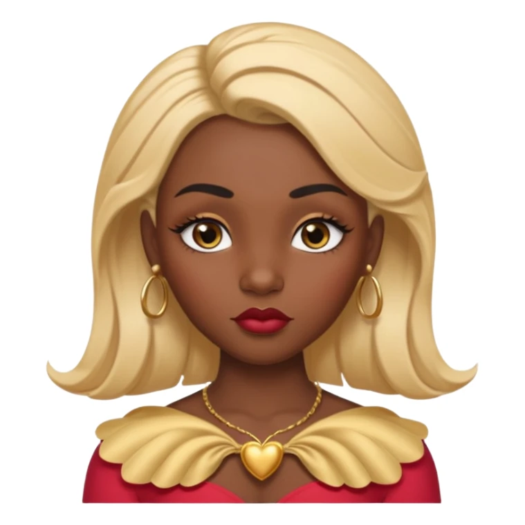 darkskin female with eyebrows that are naturally shaped and frame eyes well, eyes that are almond-shaped with defined lashes. nd lips are full with a defined cupid’s bow, add also a septum piercing that adds an edgy, stylish flair. a middle-part, honey blonde bust-down with laid baby hairs sticker