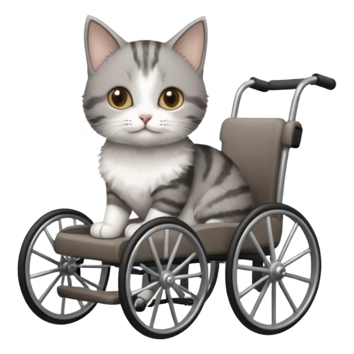 disabled grey and white small cat in a cat wheelchair sticker
