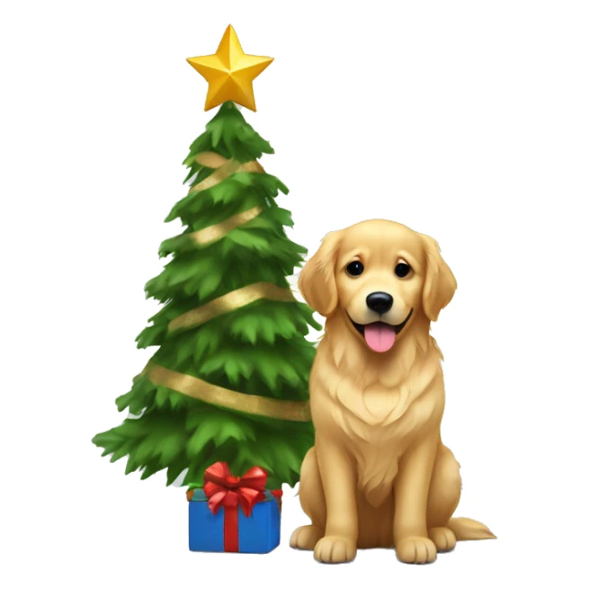 christmas golden retriever with christmas tree  sticker