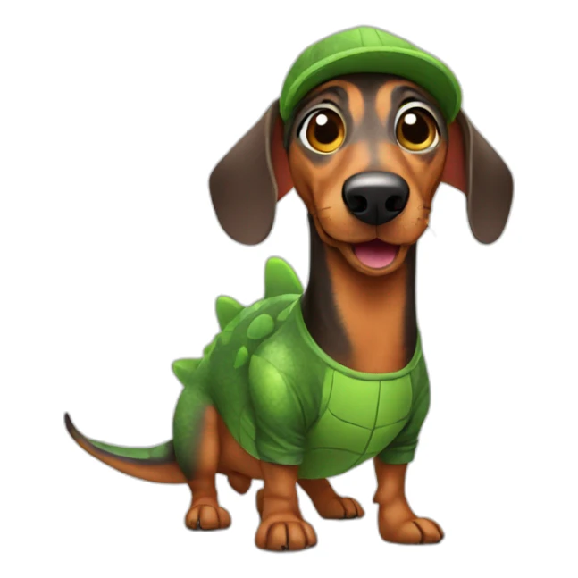 dachshund in a dinosaur costume sticker