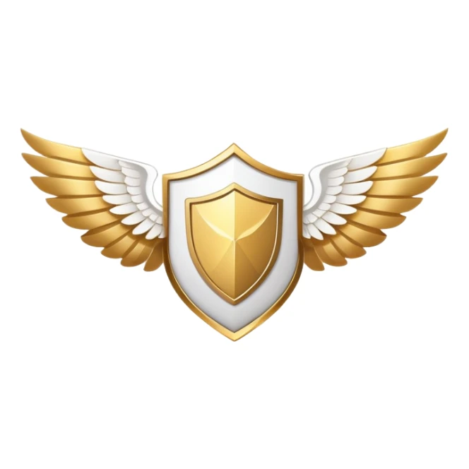 Simplified minimalist gold shield with small white wings and VIP text in the center, clean design sticker