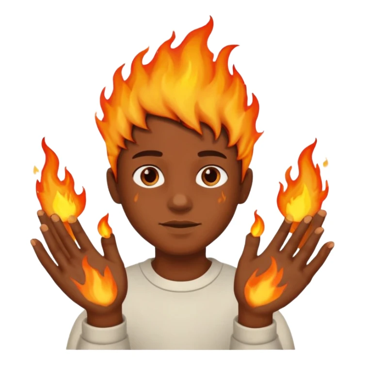 A boy with hands made out of fire sticker
