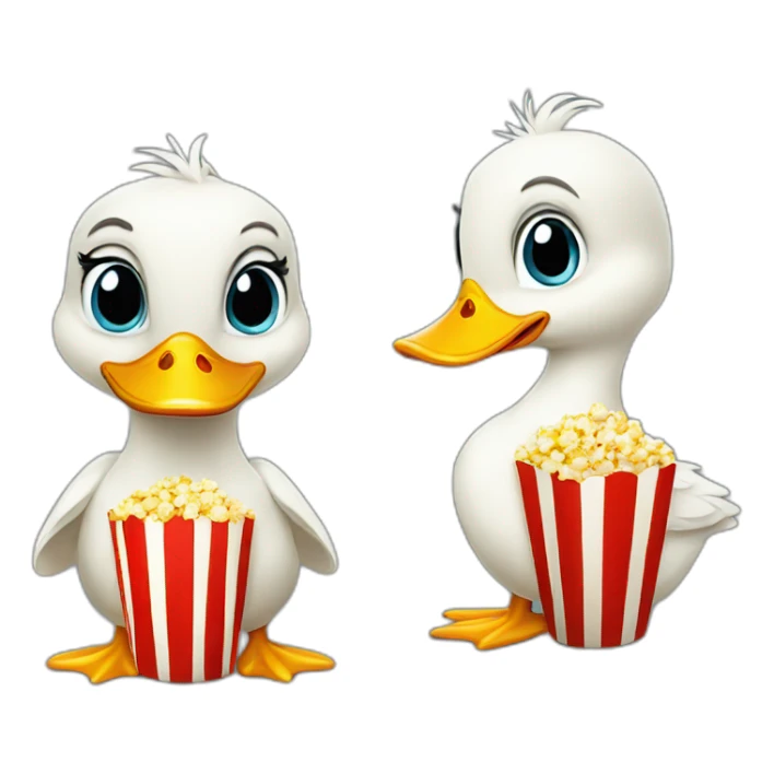 litte  duck holding bag of popcorn sticker