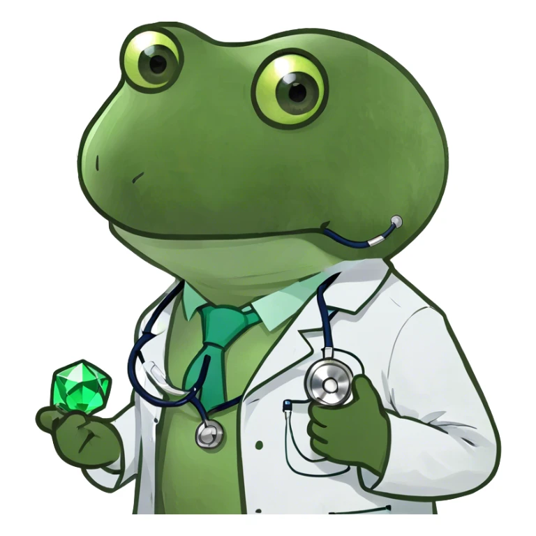 doctor bufo holding a green gem sticker