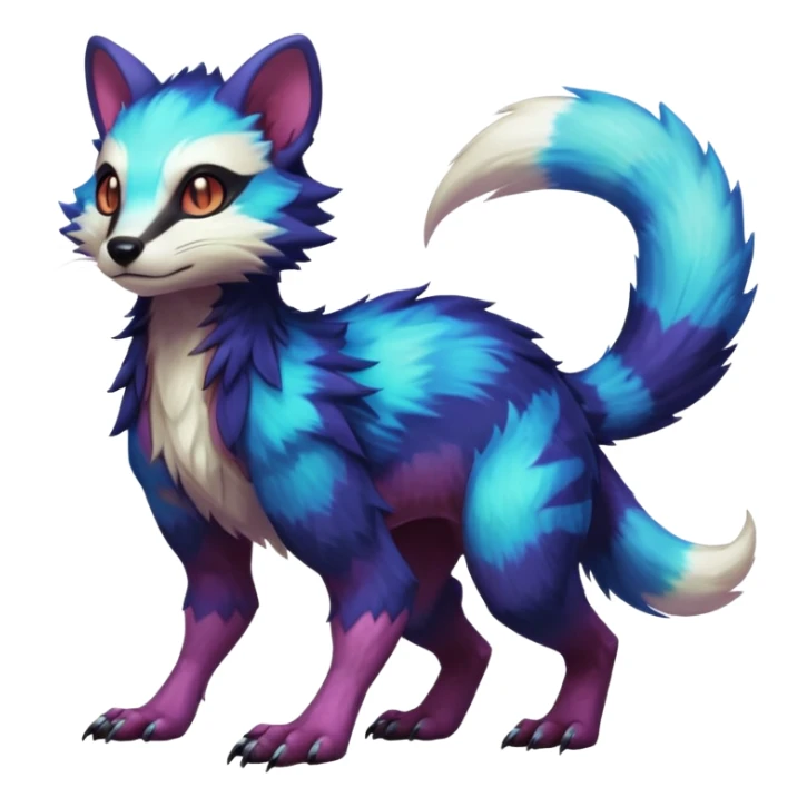 Sharp realistic detailed Colorful translucent luminescent glowing Trico-Sergal-Furret-Ferret-Wolverine-Vernid-furry-fursona-fusion-Fakemon-animal-hybrid-creature, full body sticker