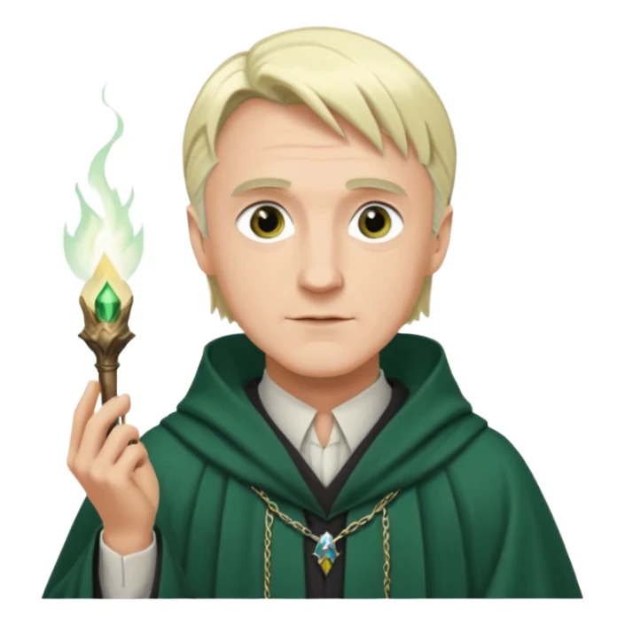 Draco Malfoy, age 50, stylish wizard robes, silver-blond hair, mature sticker