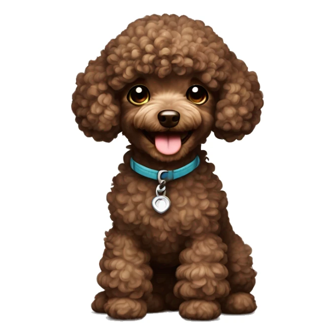 Toy poodle, smiling, curly hair in face, dark brown sticker