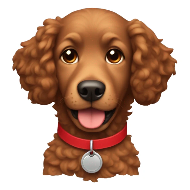 Dog with curly brown fur and a red collar, boy  sticker