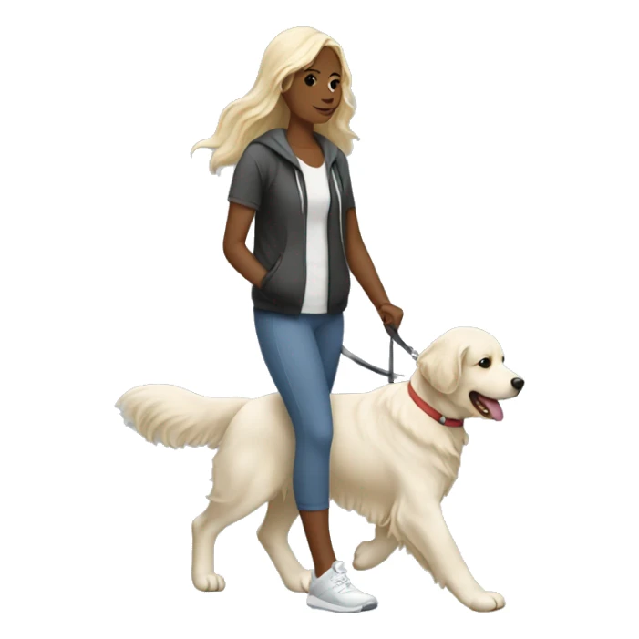 Woman wearing athleisure walking white golden retriever sticker