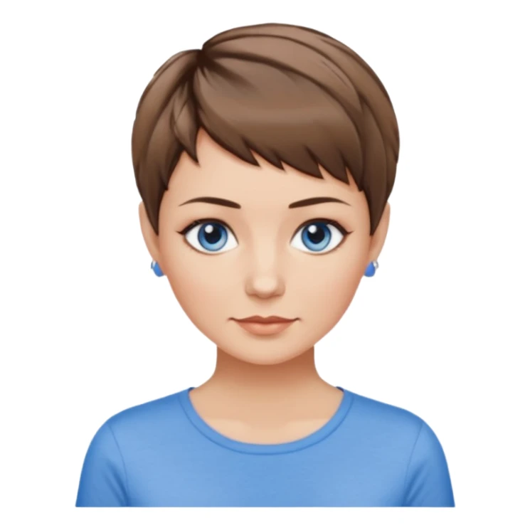 Frau, braun balayage, kurzhaarfrisur Pixie schnitt, blaue Augen, mittleres alter sticker