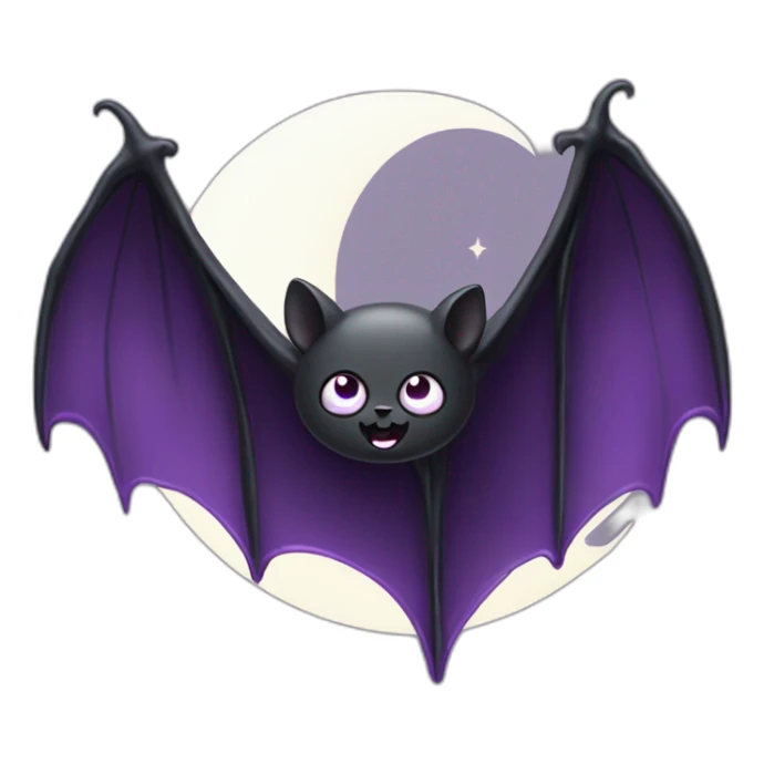 purple black vampire bat wings flying in front of large dripping grey crescent moon sticker