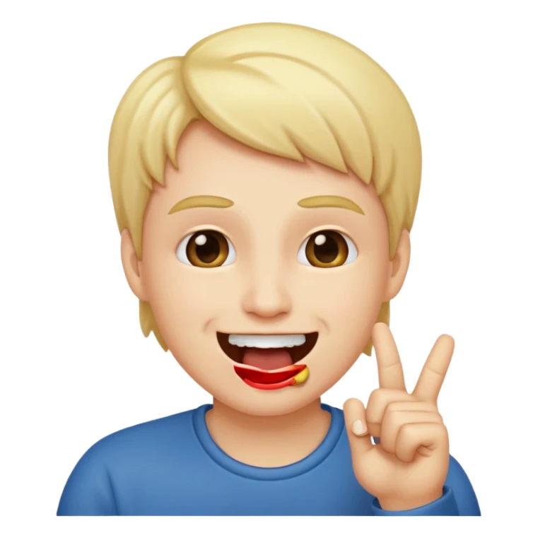 A smiling face with open mouth and taking is finger inside mouth sticker