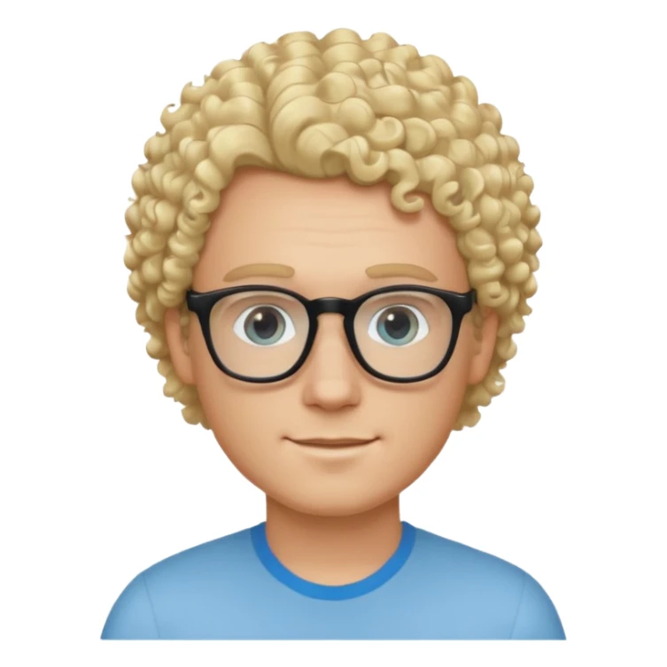 white guy with curly blonde hair that's not too long and light blue ish eyes with black glasses  sticker