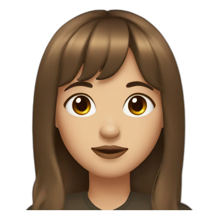 Girl with brown hair, bangs, septum on the nose sticker