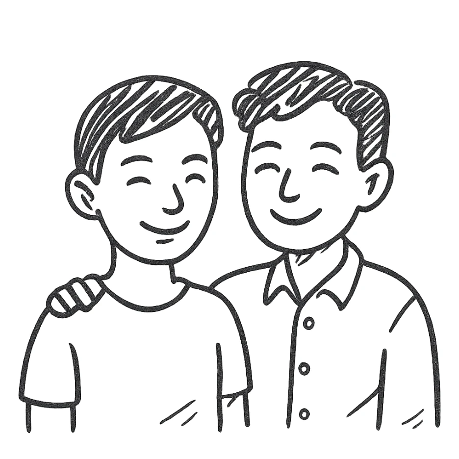 asian gay couple, hand drawn style sketch lines sticker