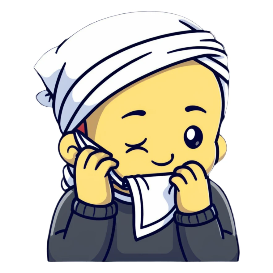 Cartoon character wiping forehead with handkerchief, sweating heavily sticker